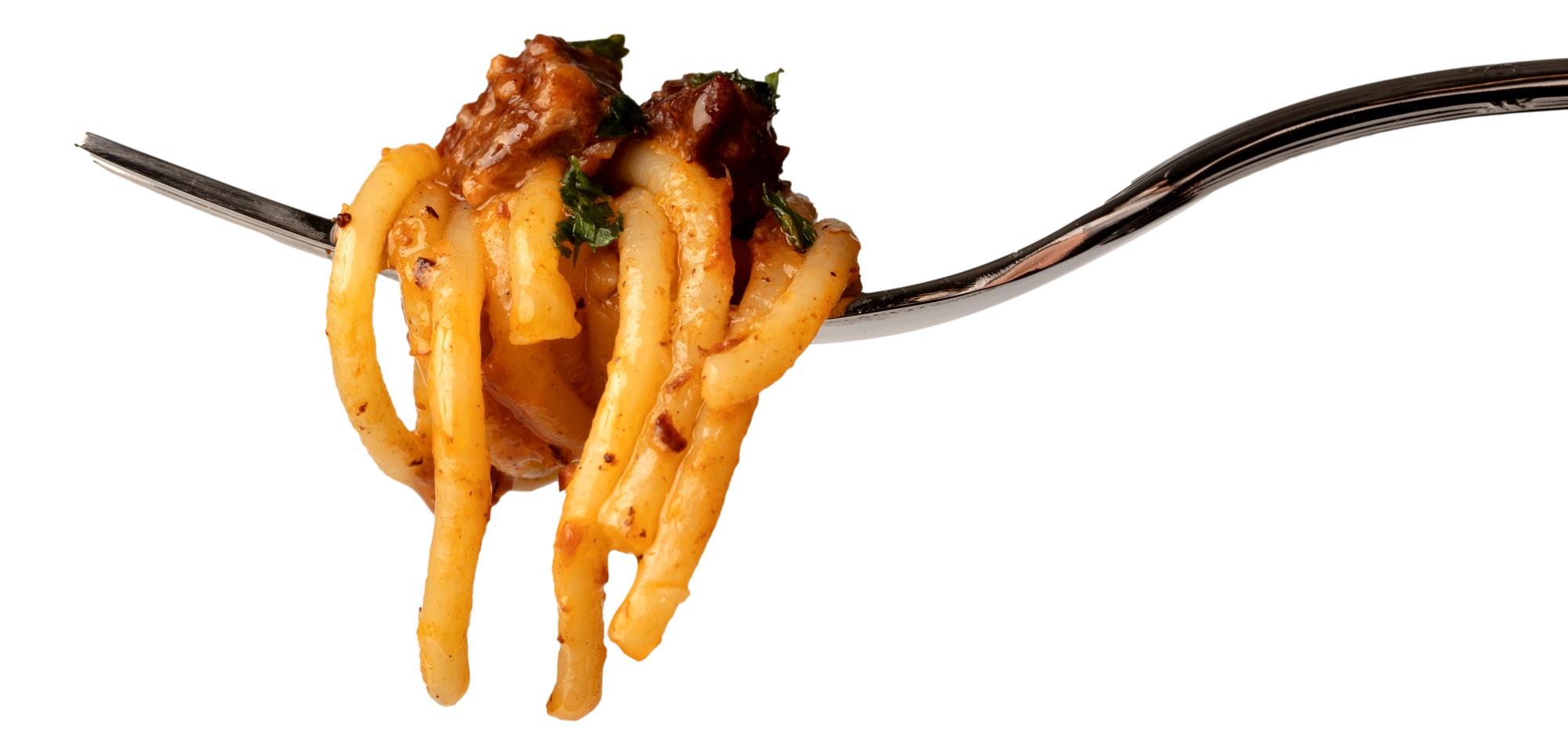 肉の旨みをまとったBIGOLIの生パスタを、フォークで持ち上げた一口